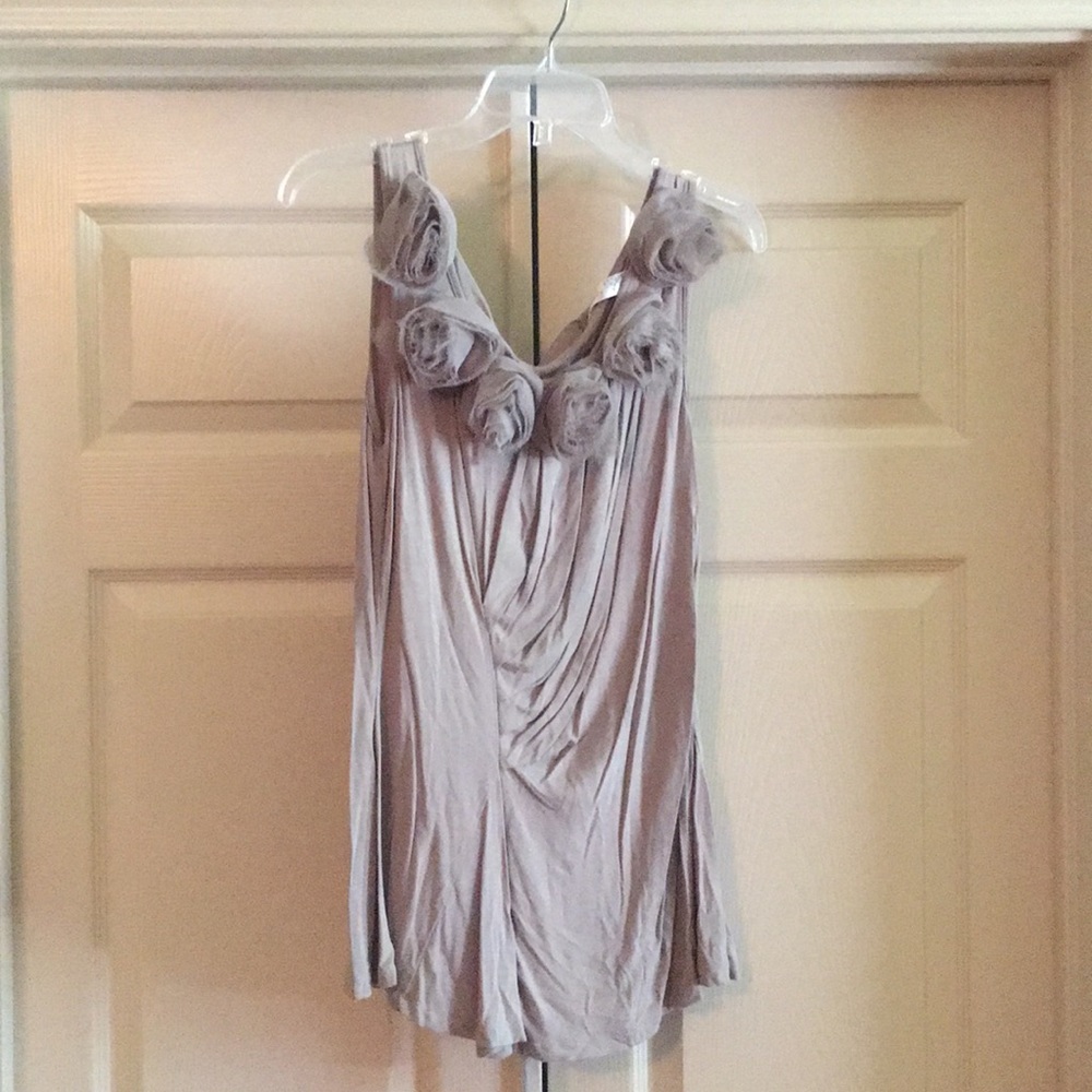 Taupe Blouse with Floral Accents